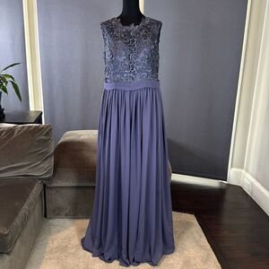 Women’s Blue Full Length Sleeveless Chiffon Bridesmaid Dress Zip Up Size 16 NEW